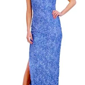 Jessica Howard Blue Backless Slit Maxi Gown